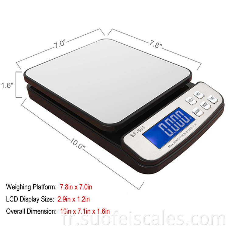 SF-801 110lb / 0,35 oz Adaptateur postal de poids à échelle postale numérique de haute qualité